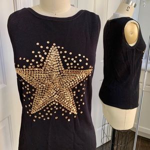 Lucia Burns gold star sequin knit tank top size M